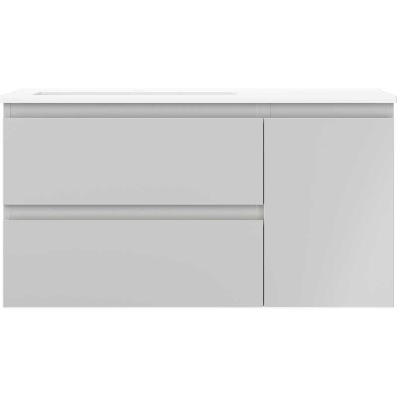 Mexen Orio 90 cm-es fürdőszobai szekrény Otis balos mosdóval, 2S, 1D, szürke matt/fehér matt