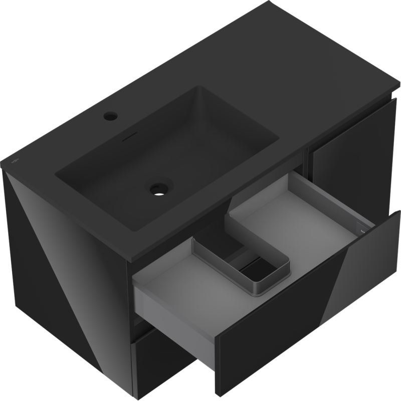 Mexen Orio dulap de baie de 90 cm cu chiuvetă Otis stânga, 2S, 1D, negru lucios/mat negru - 91A13-09047-3-BBFFF70-W18L71