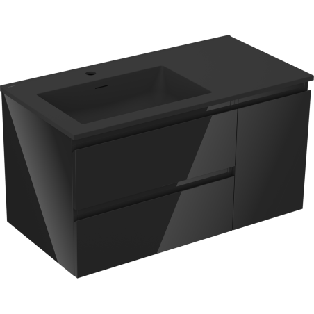 Mexen Orio dulap de baie de 90 cm cu chiuvetă Otis stânga, 2S, 1D, negru lucios/mat negru - 91A13-09047-3-BBFFF70-W18L71