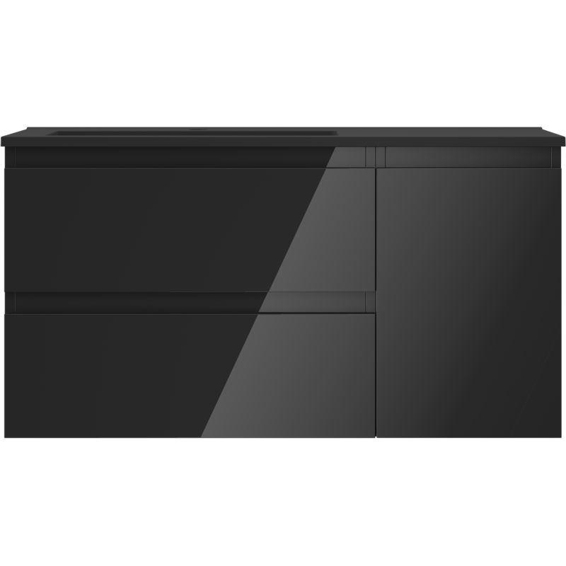 Mexen Orio dulap de baie de 90 cm cu chiuvetă Otis stânga, 2S, 1D, negru lucios/mat negru - 91A13-09047-3-BBFFF70-W18L71