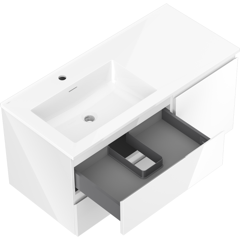 Mexen Orio dulap baie 100 cm cu lavoar Otis stânga, 2S, 1D, alb lucios - 91A13-10047-3-BBFFF00-W18L00