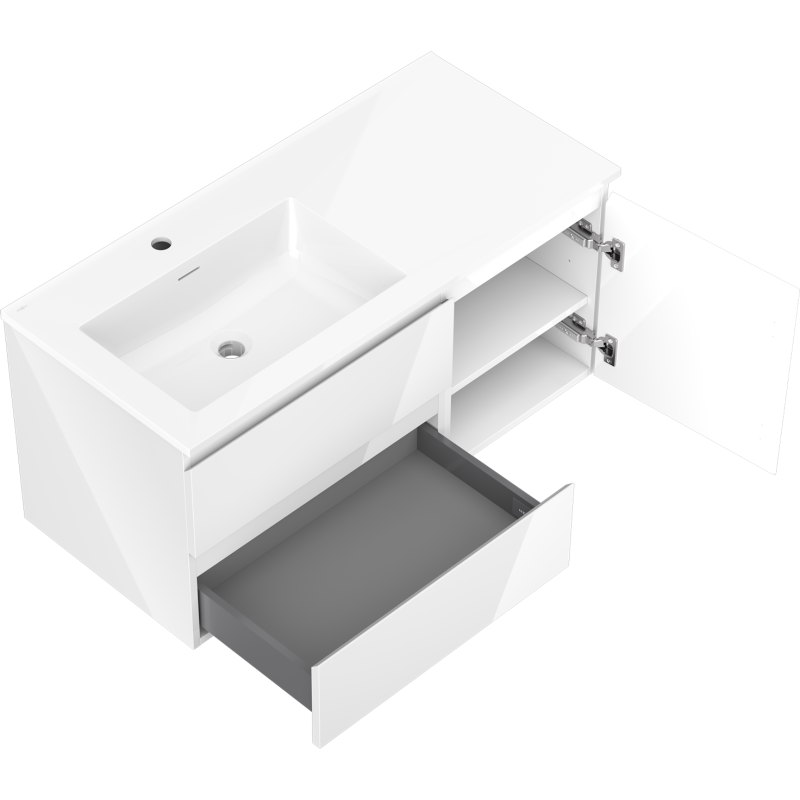 Mexen Orio dulap baie 100 cm cu lavoar Otis stânga, 2S, 1D, alb lucios - 91A13-10047-3-BBFFF00-W18L00