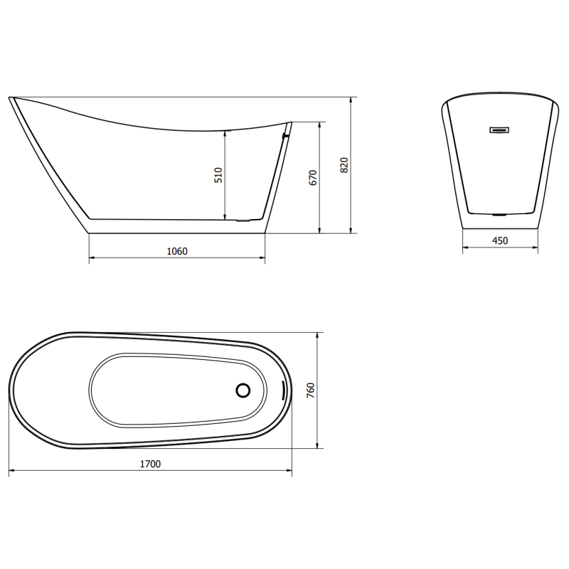 Mexen Oviedo cadă freestanding 170 x 76 cm, albă - 51561707600
