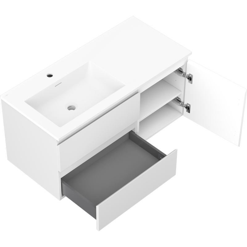 Mexen Orio 100 cm-es fürdőszobai szekrény Otis bal oldali mosdóval, 2S, 1D, fehér matt - 91A13-10047-3-BBFFF01-W18L01