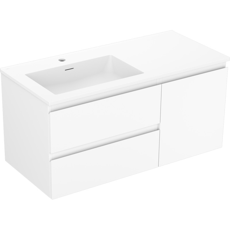 Mexen Orio dulap baie 100 cm cu lavoar Otis stânga, 2 sertare, 1 ușă, alb mat - 91A13-10047-3-BBFFF01-W18L01
