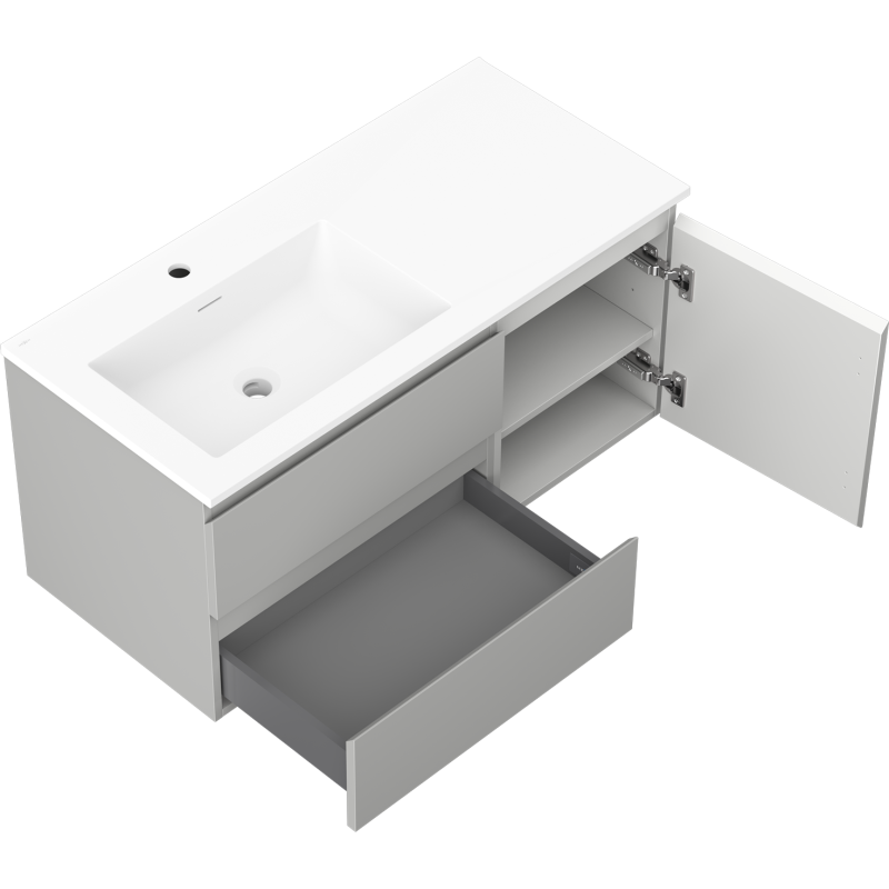 Mexen Orio fürdőszobai szekrény 100 cm Otis bal oldali mosdóval, 2S, 1D, szürke matt/fehér matt - 91A13-10047-3-BBFFF62-W18L01