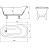 Cadă freestanding Mexen Retro 150 x 73 cm, albă, picioare cromate - 53251507300-00