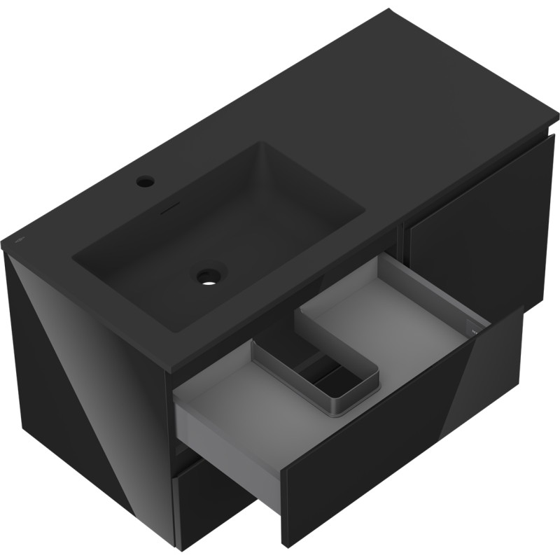 Mexen Orio dulap pentru baie 100 cm cu lavoar Otis stânga, 2S, 1D, negru lucios/negru mat - 91A13-10047-3-BBFFF70-W18L71