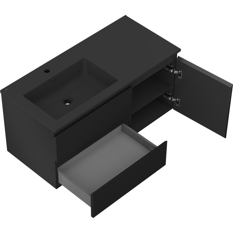 Mexen Orio dulap baie 100 cm cu chiuvetă Otis stânga, 2S, 1D, negru mat - 91A13-10047-3-BBFFF71-W18L71