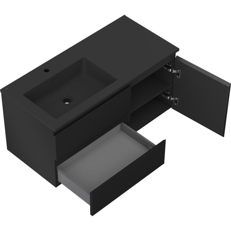 Mexen Orio dulap baie 100 cm cu lavoar Otis stânga, 2S, 1D, negru mat - 91A13-10047-3-BBFFF71-W18L71