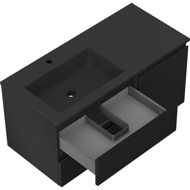 Mexen Orio dulap baie 100 cm cu lavoar Otis stânga, 2S, 1D, negru mat - 91A13-10047-3-BBFFF71-W18L71