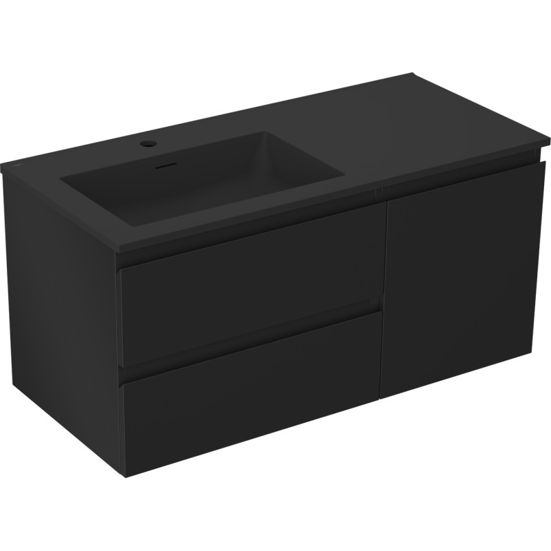 Mexen Orio dulap baie 100 cm cu chiuvetă Otis stânga, 2S, 1D, negru mat - 91A13-10047-3-BBFFF71-W18L71