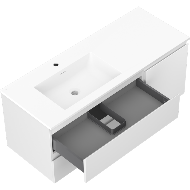 Mexen Orio 120 cm-es fürdőszobaszekrény Otis bal mosdókagylóval, 2S, 1D, fehér matt - 91A13-12047-3-BBFFF01-W18L01