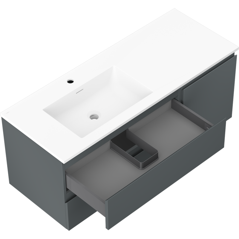 Mexen Orio Otis 120 cm-es fürdőszobai szekrény bal oldali mosdóval, 2S, 1D, grafit matt/fehér matt