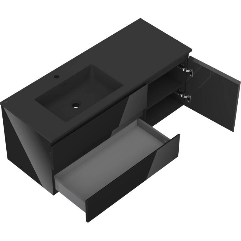Mexen Orio dulap baie 120 cm cu lavoar Otis stâng, 2S, 1D, negru lucios/negru mat - 91A13-12047-3-BBFFF70-W18L71