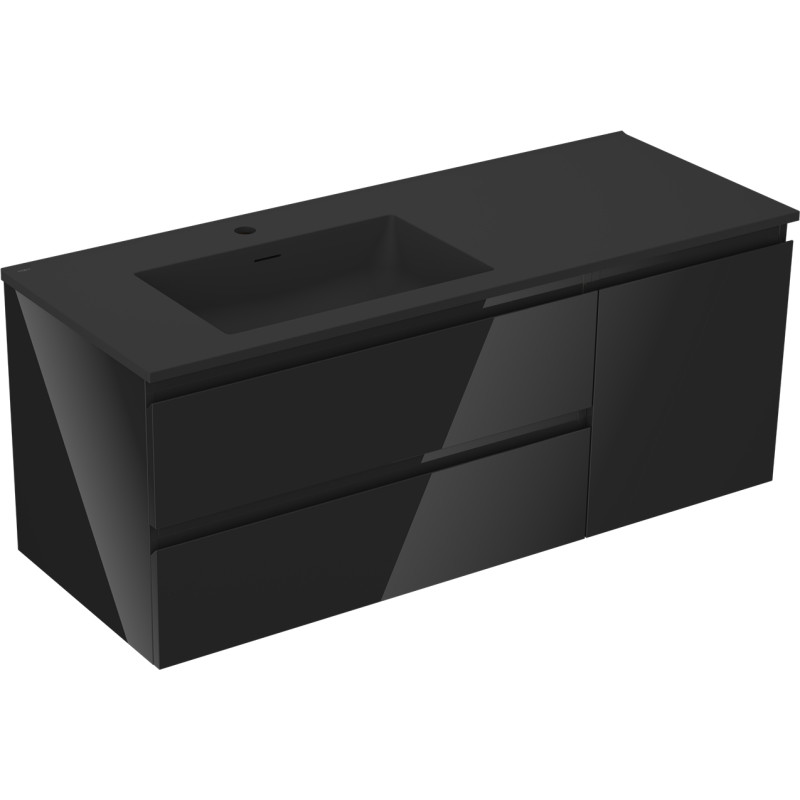 Mexen Orio dulap baie 120 cm cu lavoar Otis stâng, 2S, 1D, negru lucios/negru mat - 91A13-12047-3-BBFFF70-W18L71