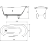 Mexen Retro cadă de baie freestanding 150 x 73 cm, albă, picioare albe - 53251507300-20