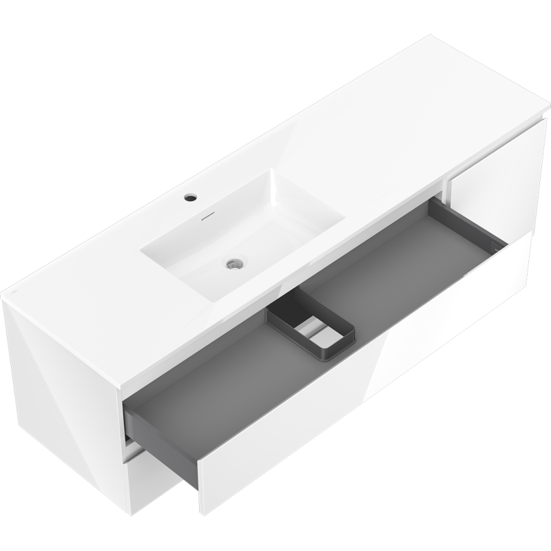 Mexen Orio dulap baie 160 cm cu lavoar Otis stâng, 2S, 1D, alb lucios - 91A13-16047-3-BBFFF00-W18L00