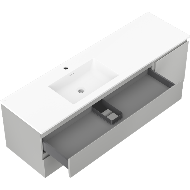 Mexen Orio fürdőszobaszekrény 160 cm Otis bal oldali mosdóval, 2S, 1D, szürke matt/fehér matt - 91A13-16047-3-BBFFF62-W18L01