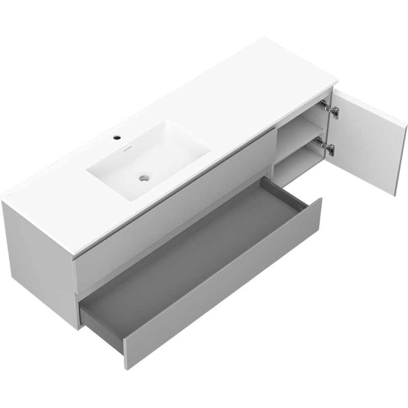 Mexen Orio dulap baie 160 cm cu chiuvetă Otis stângă, 2S, 1D, gri mat/alb mat - 91A13-16047-3-BBFFF62-W18L01