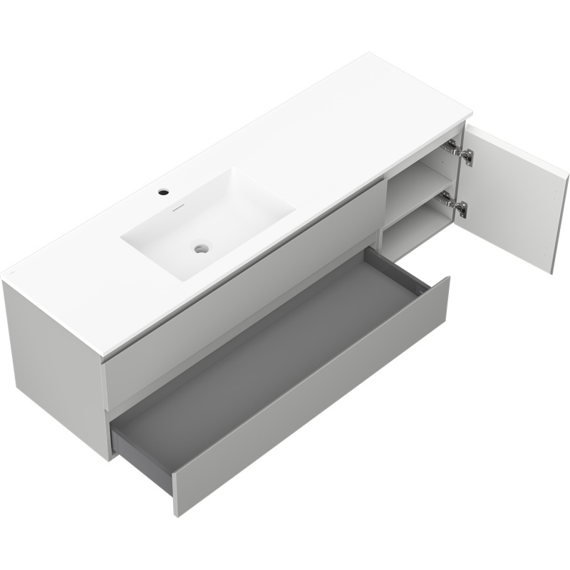Mexen Orio dulap baie 160 cm cu lavoar Otis stâng, 2S, 1D, gri mat/alb mat - 91A13-16047-3-BBFFF62-W18L01