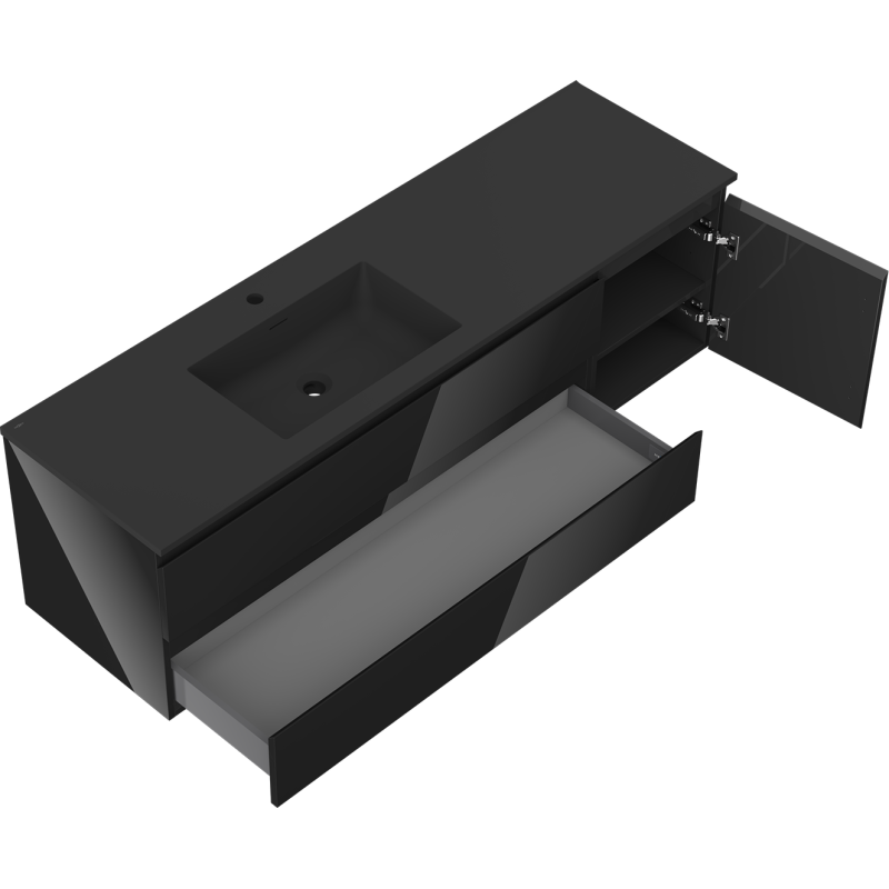 Mexen Orio dulap de baie 160 cm cu lavoar Otis stâng, 2S, 1D, negru lucios/negru mat - 91A13-16047-3-BBFFF70-W18L71