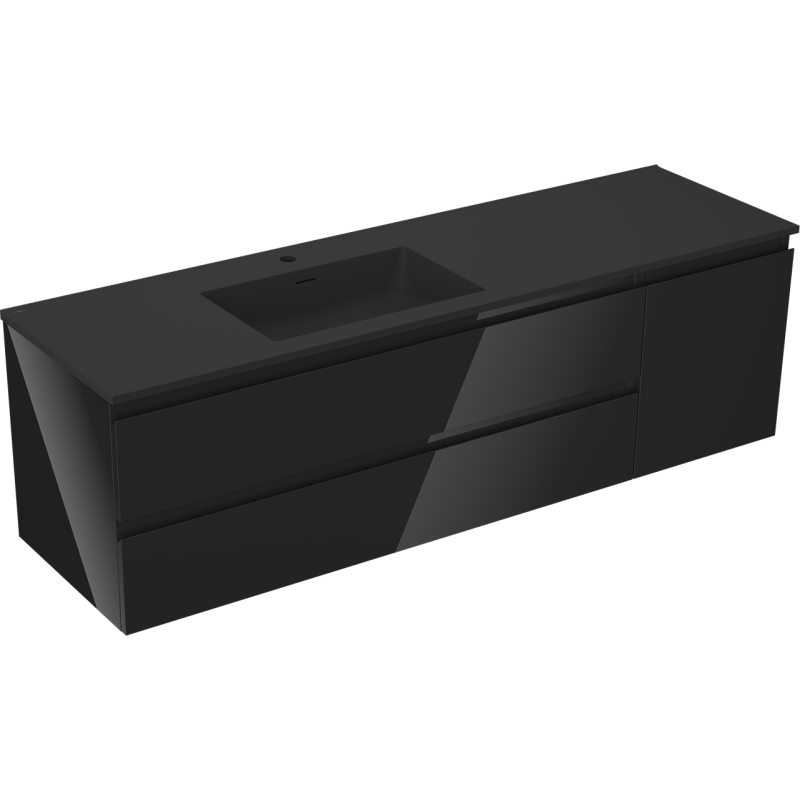 Mexen Orio dulap de baie 160 cm cu lavoar Otis stâng, 2S, 1D, negru lucios/negru mat - 91A13-16047-3-BBFFF70-W18L71