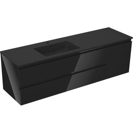 Mexen Orio dulap de baie 160 cm cu lavoar Otis stâng, 2S, 1D, negru lucios/negru mat - 91A13-16047-3-BBFFF70-W18L71