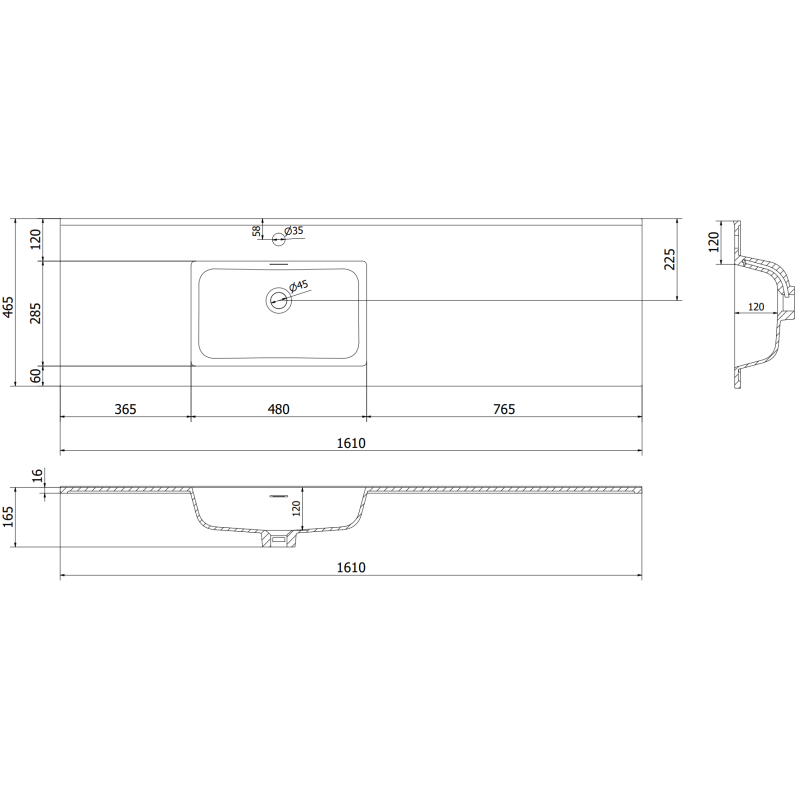 Mexen Orio dulap baie 160 cm cu lavoar Otis stânga, 2S, 1D, negru mat - 91A13-16047-3-BBFFF71-W18L71