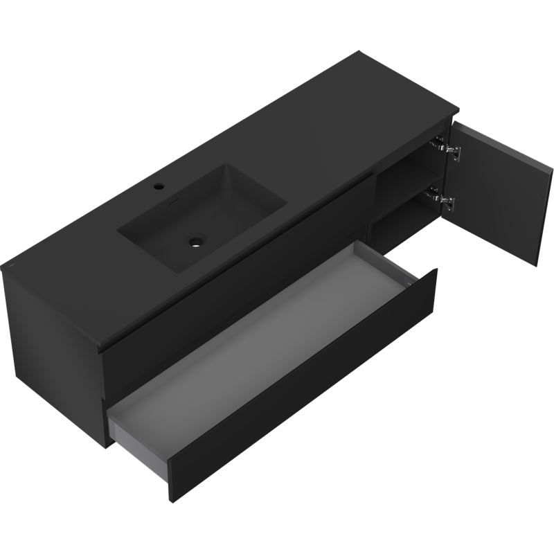 Mexen Orio dulap baie 160 cm cu lavoar Otis stânga, 2S, 1D, negru mat - 91A13-16047-3-BBFFF71-W18L71