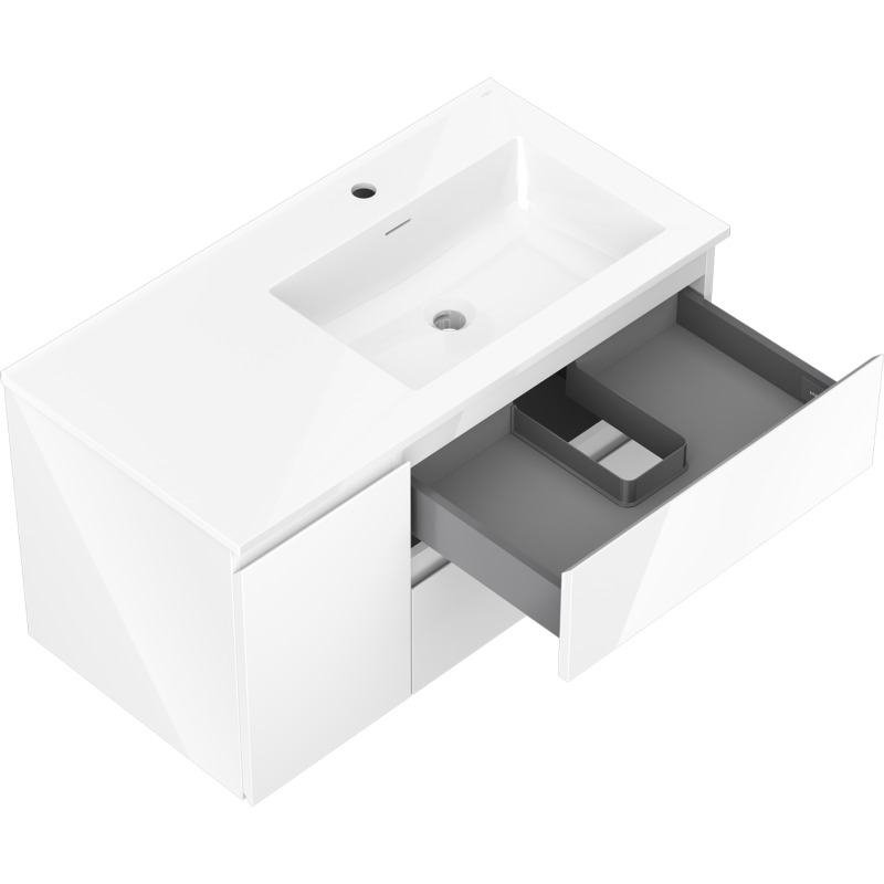 Mexen Orio dulap baie 90 cm cu lavoar Otis dreapta, 2S, 1D, alb lucios - 91A13-09047-3-BBFFF00-W18P00