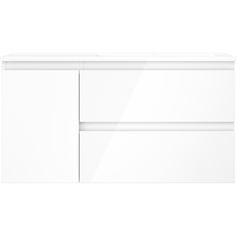 Mexen Orio fürdőszobai szekrény 90 cm-es jobboldali Otis mosdóval, 2S, 1D, fehér fényes - 91A13-09047-3-BBFFF00-W18P00