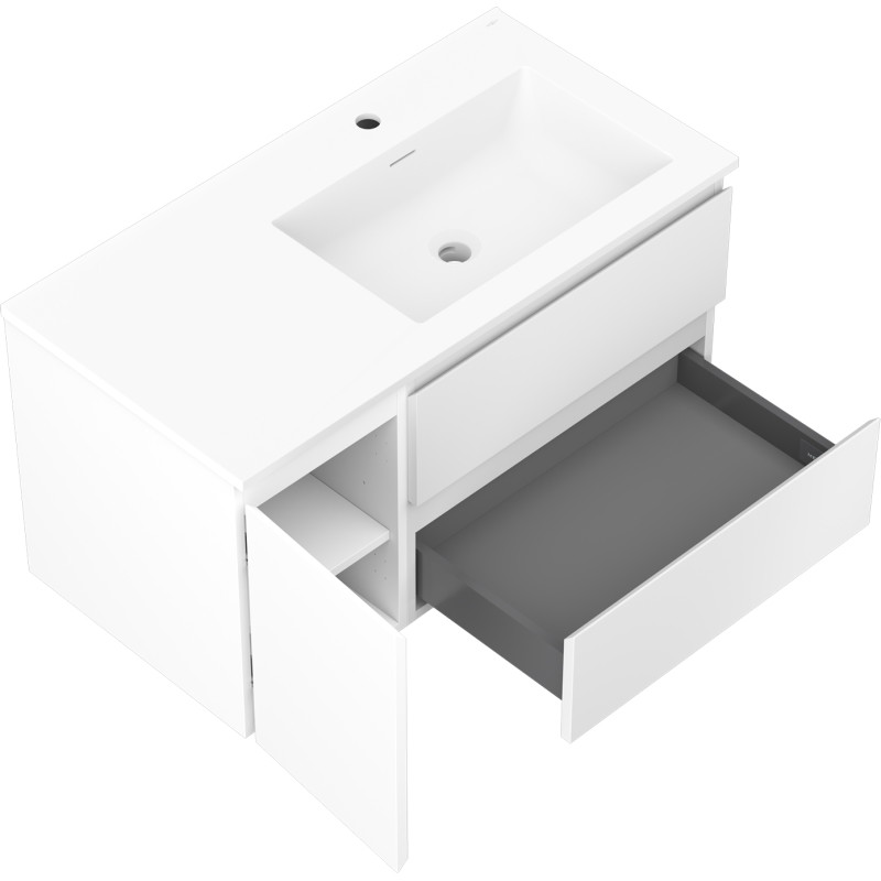 Mexen Orio dulap pentru baie 90 cm cu lavoar Otis dreapta, 2S, 1D, alb mat - 91A13-09047-3-BBFFF01-W18P01