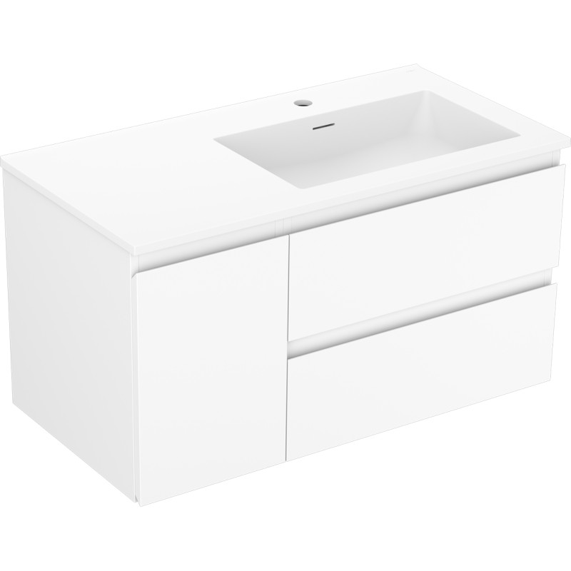Mexen Orio dulap pentru baie 90 cm cu lavoar Otis dreapta, 2S, 1D, alb mat - 91A13-09047-3-BBFFF01-W18P01