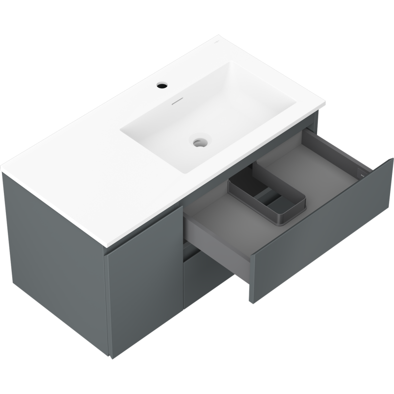Mexen Orio fürdőszobai szekrény 90 cm-es Otis jobbra, 2F, 1D, grafit matt/fehér matt - 91A13-09047-3-BBFFF66-W18P01