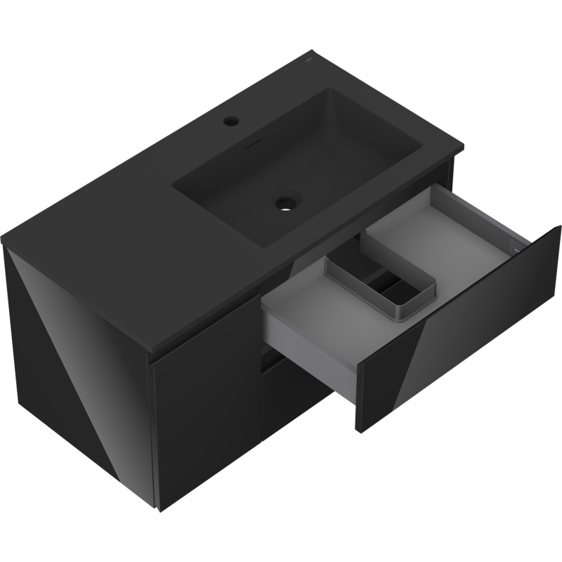 Mexen Orio dulap baie 90 cm cu lavoar Otis dreapta, 2S, 1D, negru lucios/negru mat - 91A13-09047-3-BBFFF70-W18P71