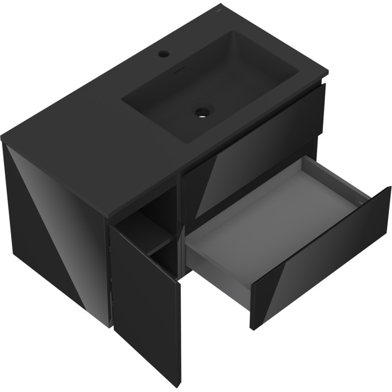 Mexen Orio dulap baie 90 cm cu chiuvetă Otis dreapta, 2S, 1D, negru lucios/negru mat - 91A13-09047-3-BBFFF70-W18P71