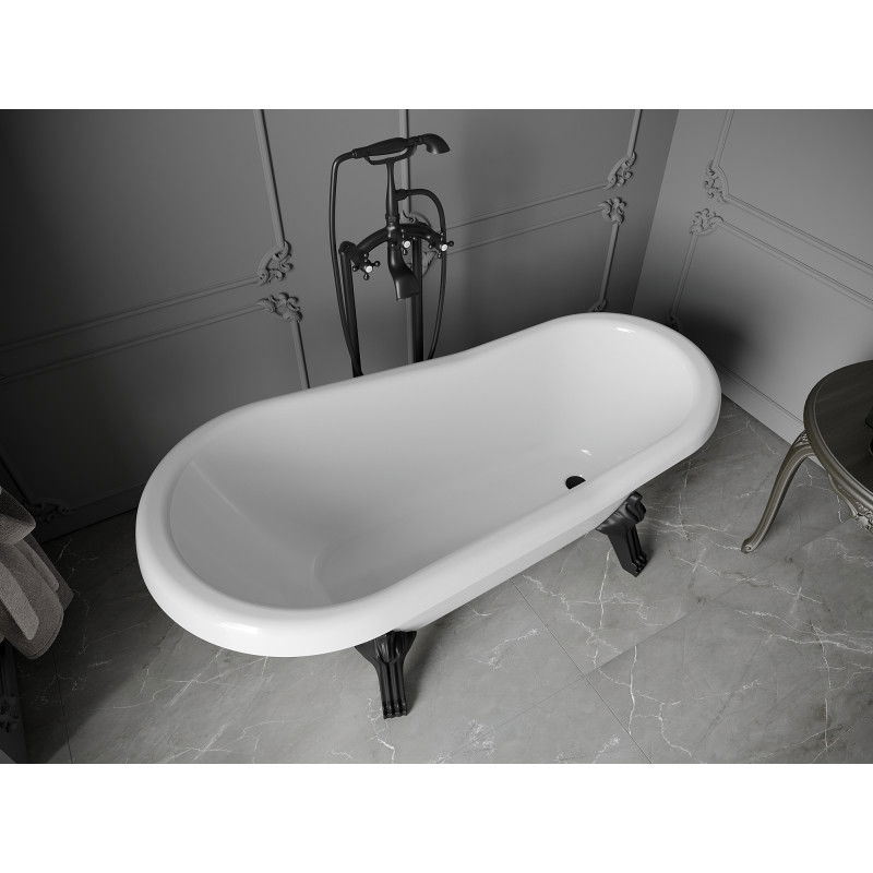 Mexen Retro cadă de baie freestanding 150 x 73 cm, albă, picioare negre - 53251507300-70