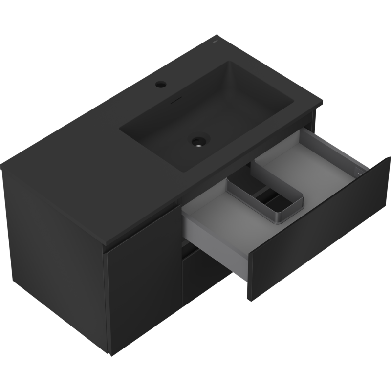 Mexen Orio fürdőszobai szekrény 90 cm mosdókagylóval Otis jobb oldali, 2S, 1D, fekete matt - 91A13-09047-3-BBFFF71-W18P71