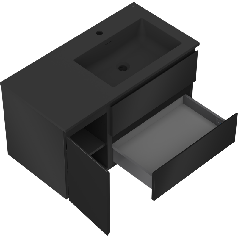 Mexen Orio dulap baie 90 cm cu lavoar Otis dreapta, 2S, 1D, negru mat - 91A13-09047-3-BBFFF71-W18P71