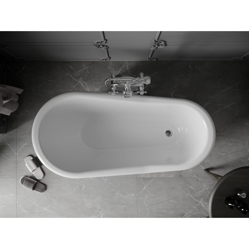 Mexen Retro cadă de baie autoportantă 150 x 73 cm, albă/neagră, picioare cromate - 53251507375-00