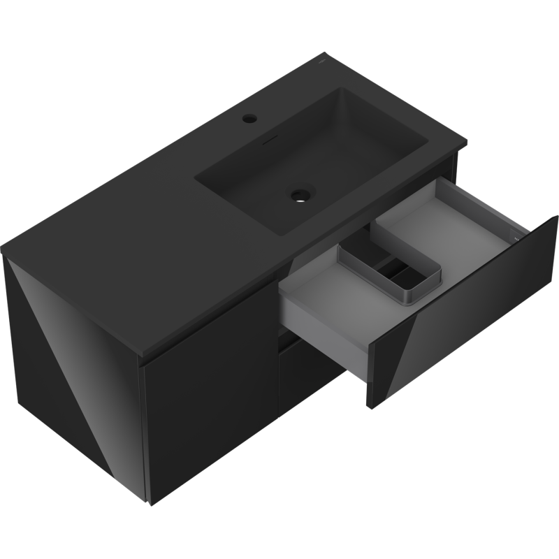 Mexen Orio dulap baie 100 cm cu lavoar Otis dreapta, 2S, 1D, negru lucios/negru mat - 91A13-10047-3-BBFFF70-W18P71