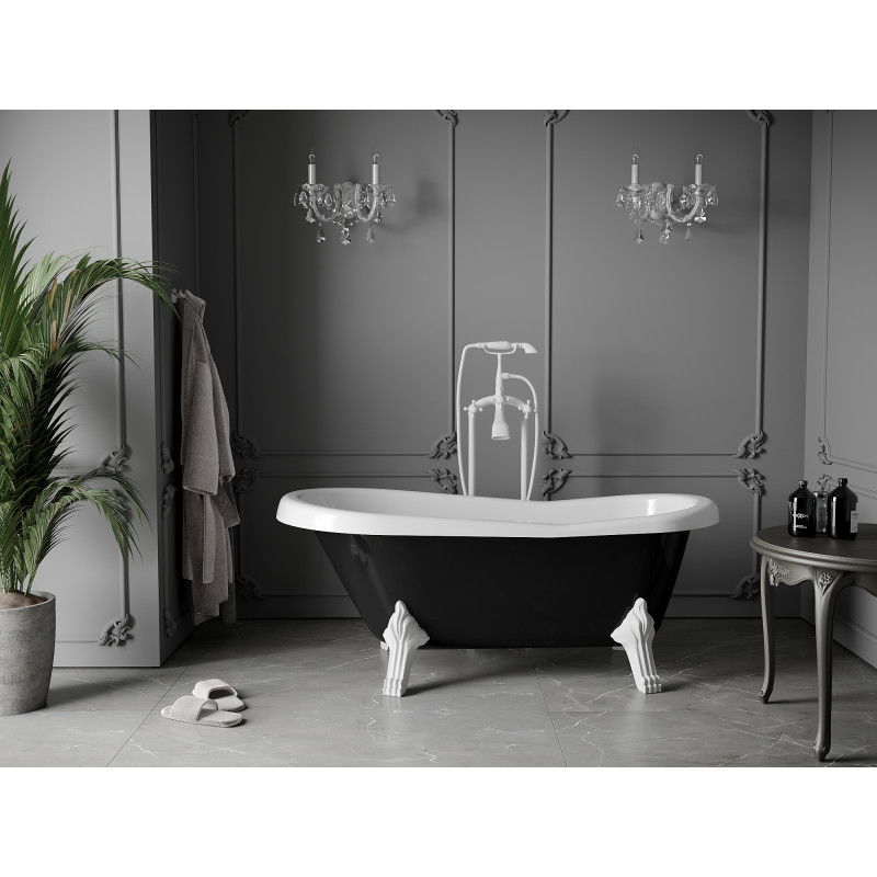 Mexen Retro cadă de baie freestanding 150 x 73 cm, albă/neagră, picioare albe - 53251507375-20