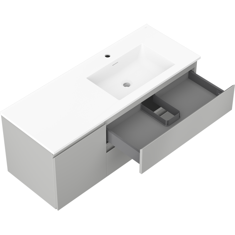 Mexen Orio fürdőszobaszekrény 120 cm Otis jobboldali mosdóval, 2S, 1D, szürke matt/fehér matt - 91A13-12047-3-BBFFF62-W18P01