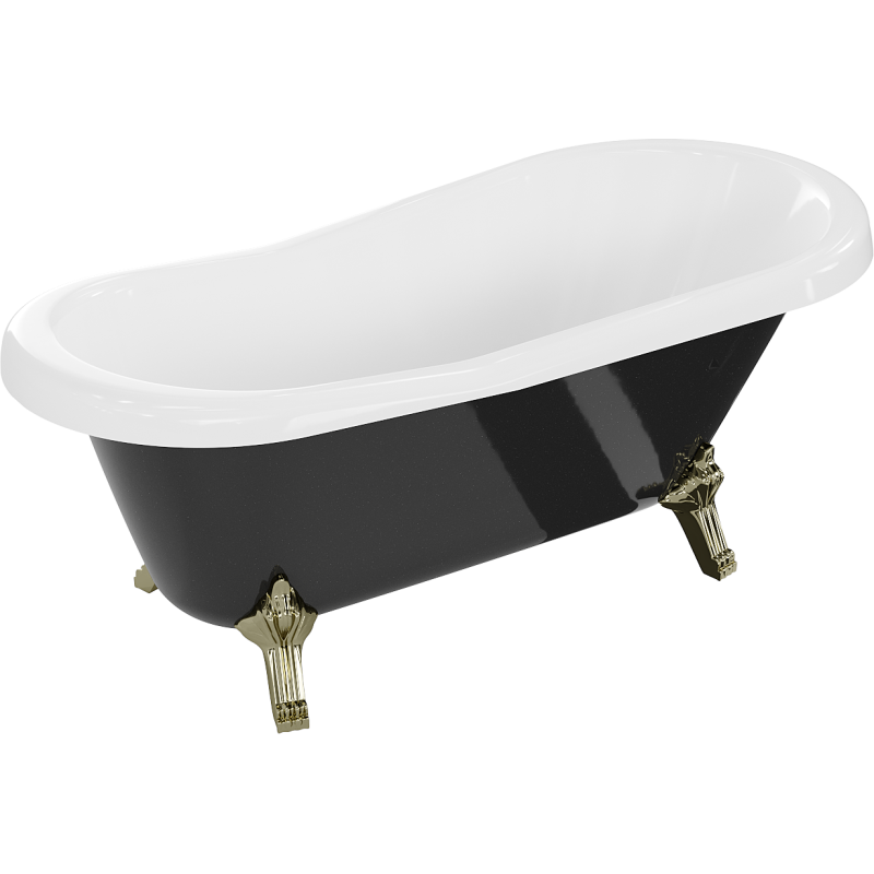 Cada freestanding Mexen Retro 150 x 73 cm, albă/neagră, picioare aurii - 53251507375-50