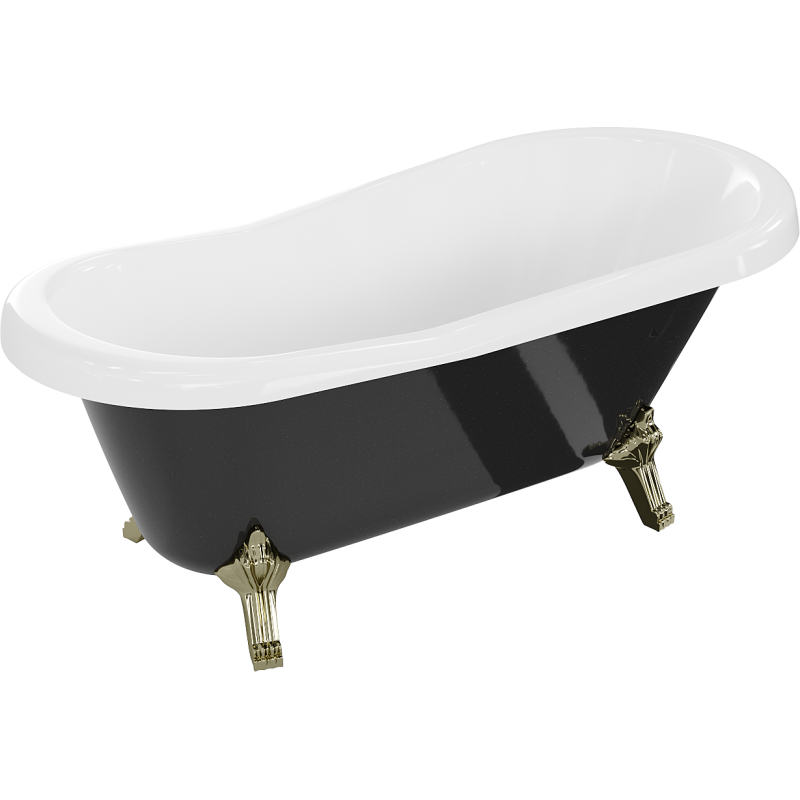 Mexen Retro cadă de baie independentă 150 x 73 cm, albă/neagră, picioare aurii - 53251507375-50