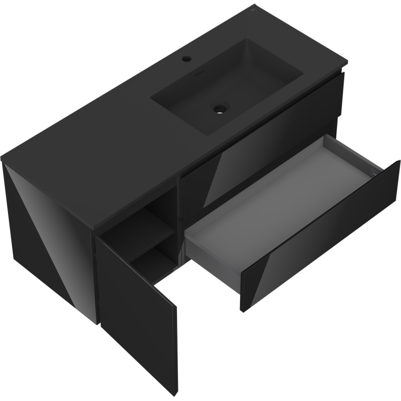 Mexen Orio dulap baie 120 cm cu chiuvetă Otis dreaptă, 2S, 1D, negru lucios/negru mat - 91A13-12047-3-BBFFF70-W18P71