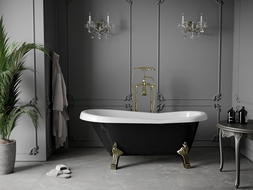 Mexen Retro cadă de baie independentă 150 x 73 cm, albă/neagră, picioare aurii - 53251507375-50