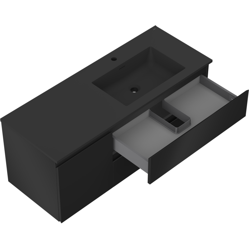 Mexen Orio 120 cm-es fürdőszobaszekrény Otis jobb oldali mosdóval, 2S, 1D, fekete matt - 91A13-12047-3-BBFFF71-W18P71