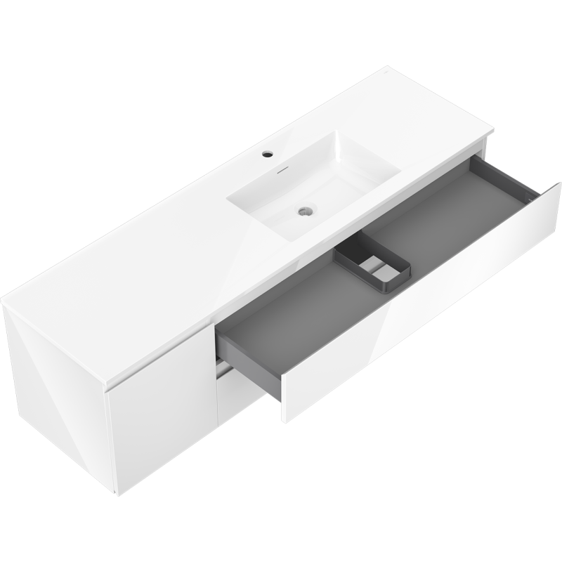 Mexen Orio 160 cm-es fürdőszobaszekrény Otis mosdóval, jobb oldali, 2 fiók, 1 ajtó, fényes fehér - 91A13-16047-3-BBFFF00-W18P00
